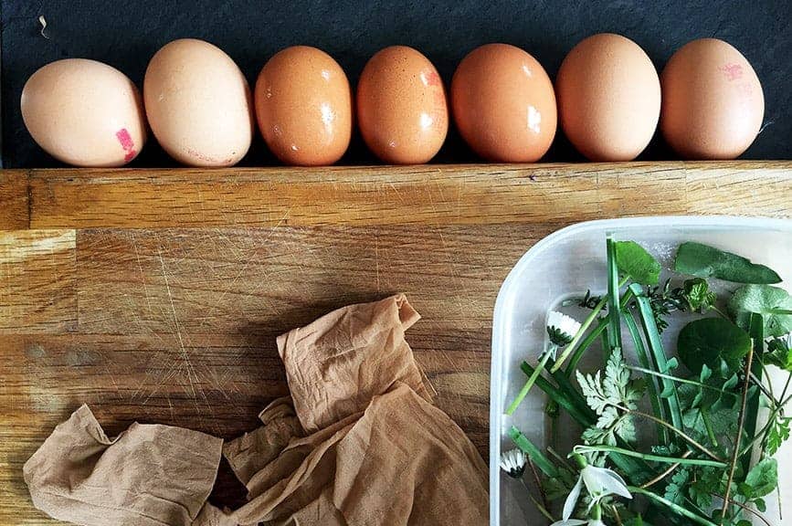 How to make leave prints on eggs