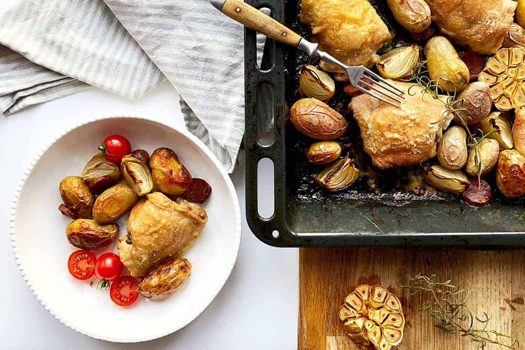 Chicken Thigh and Chorizo Tray Bake All Kitchen Colours