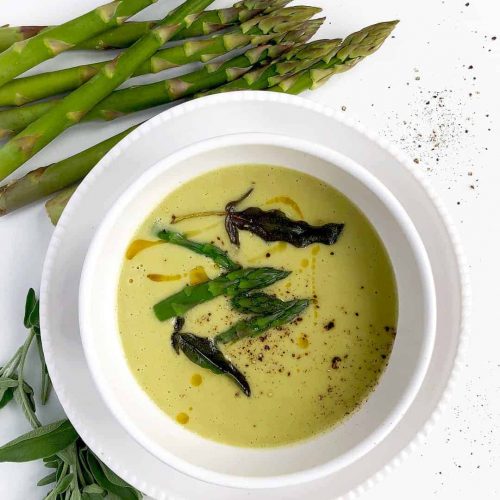 Creamy Vegan Asparagus Soup with Crispy Sage Leaves - All Kitchen Colours
