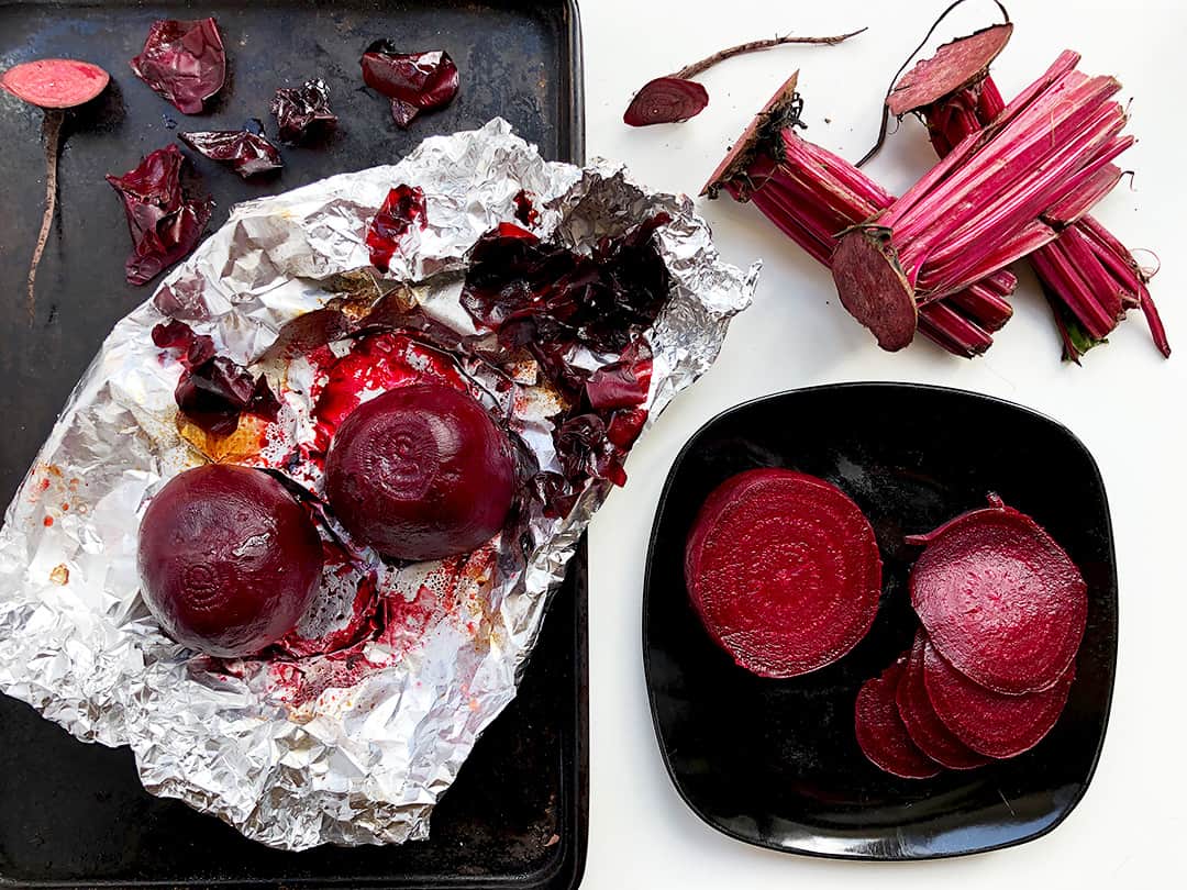 Beetroot slowly roasted in foil in the oven