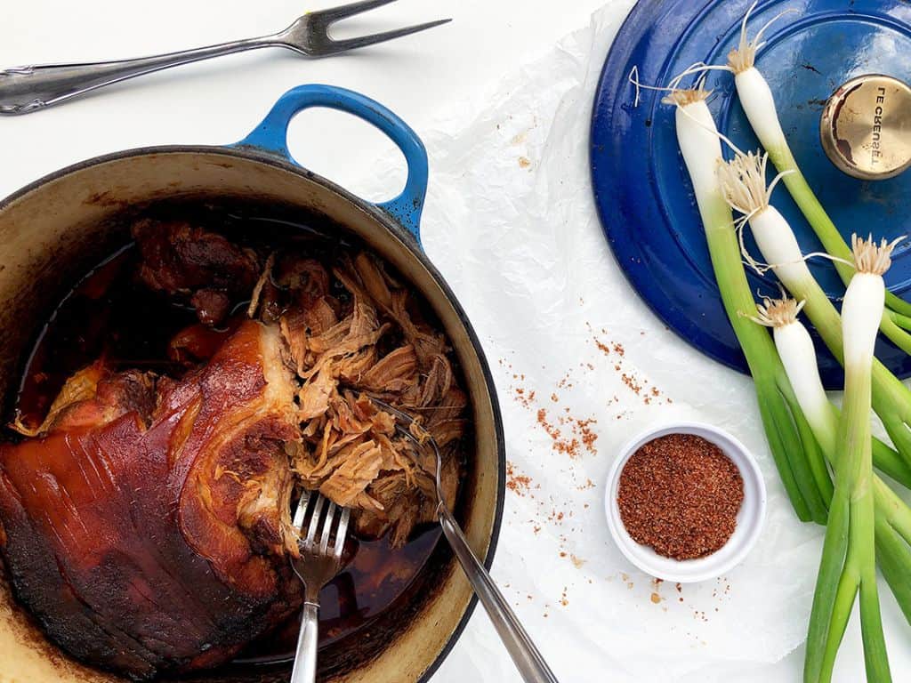 Easy pulled pork cooked in a Dutch oven