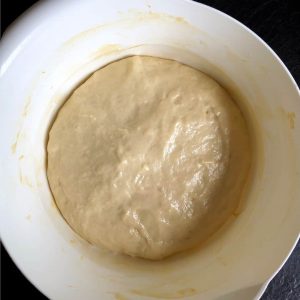 Yeast cake dough doubled its size.