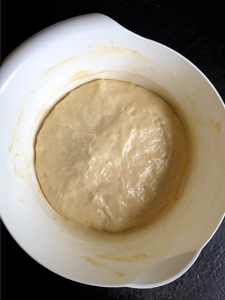 Yeast cake dough doubled its size.