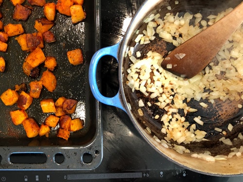 frying diced onion