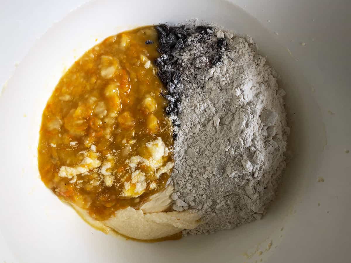 banana bread ingredients in a bowl