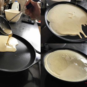 cooking pancakes in the crepe pan