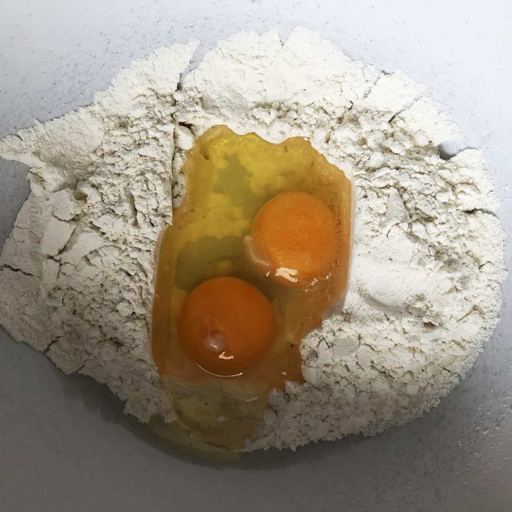 eggs in the flour