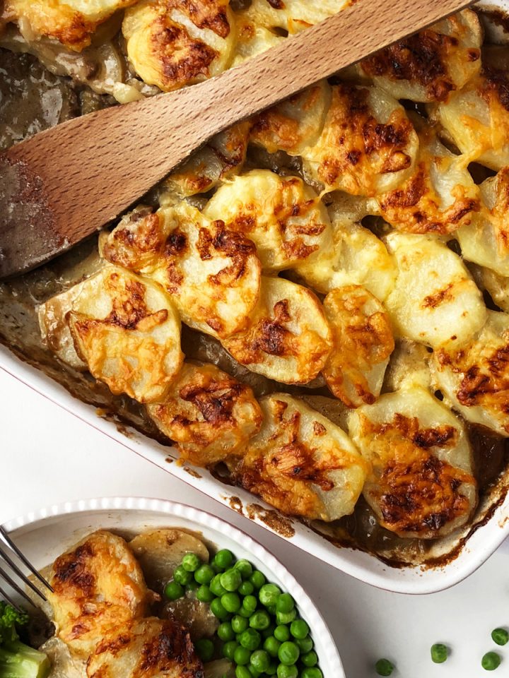 Golden-brown Cottage Pie in a Roasting Dish