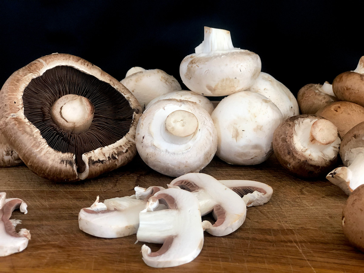 mushrooms on a chopping board