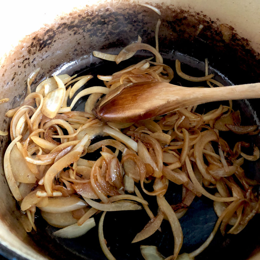Golden-brown fried onion.