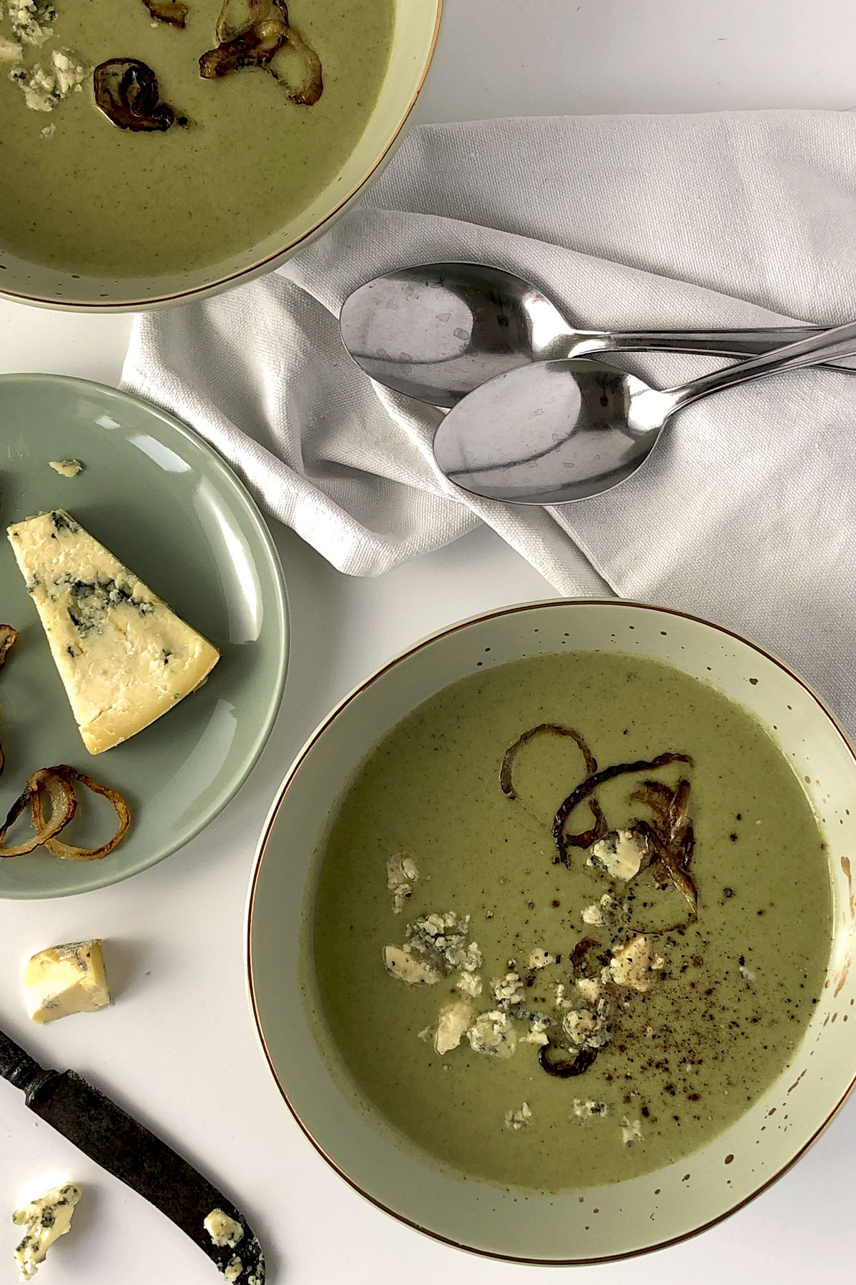 Broccoli and Blue Cheese Soup in bowls.