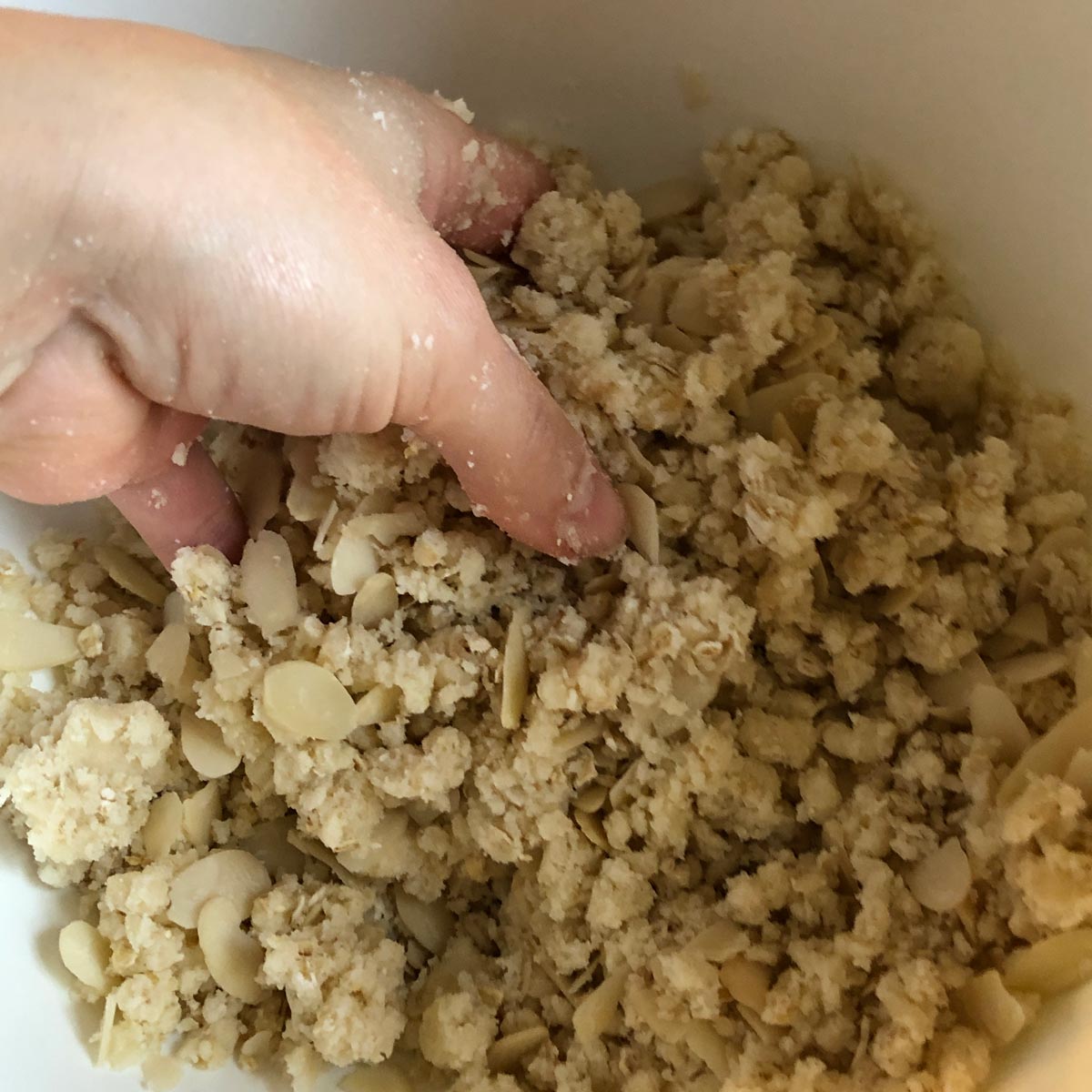 Mixing crumble topping.