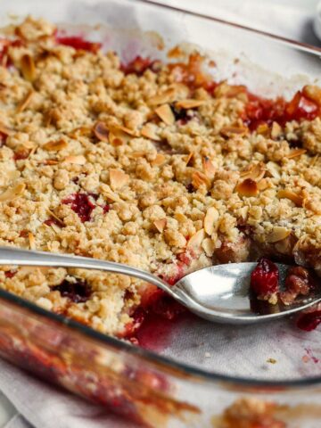 Christmas apple crumble with cranberries.