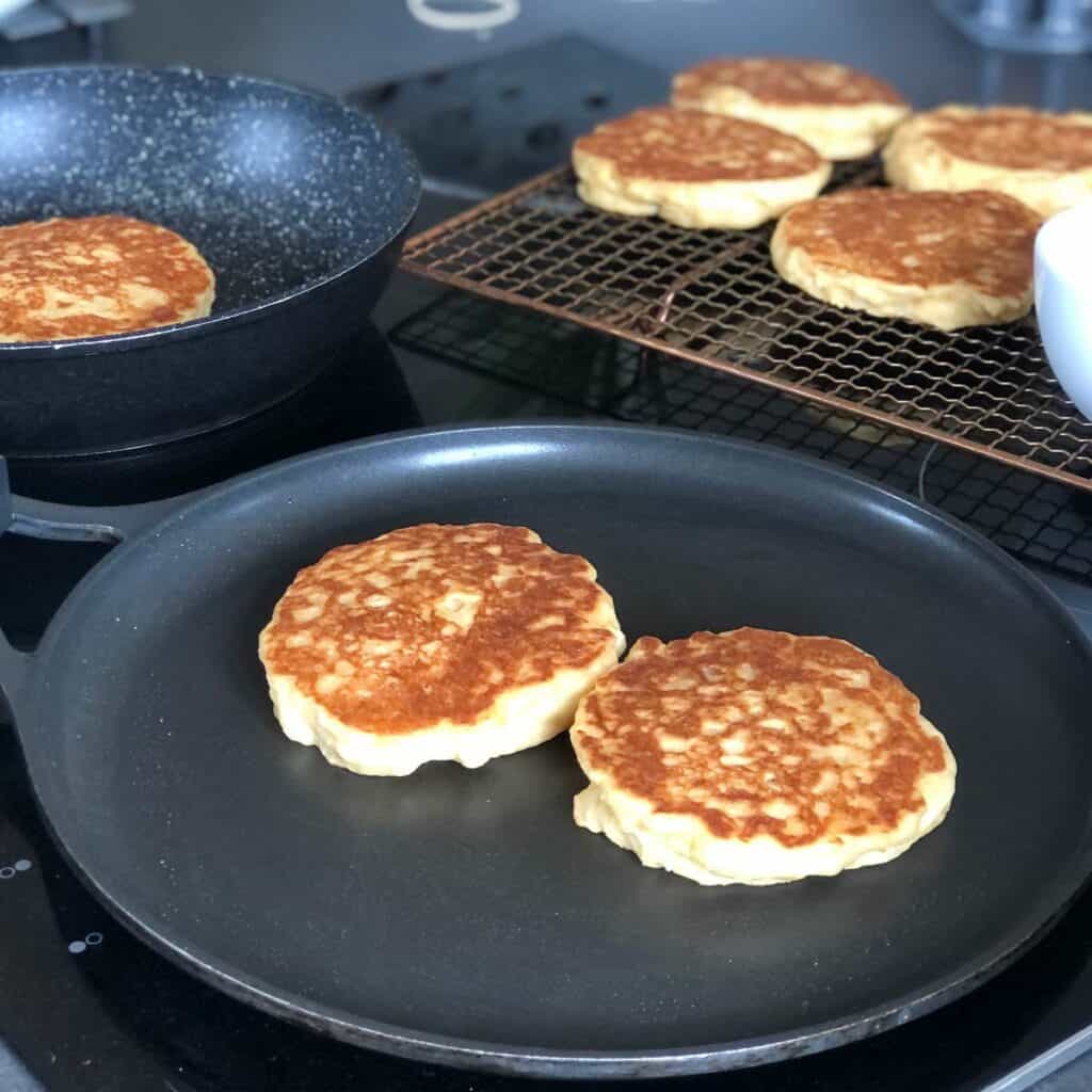 Golden-brown American-style pancakes in the kitchen.